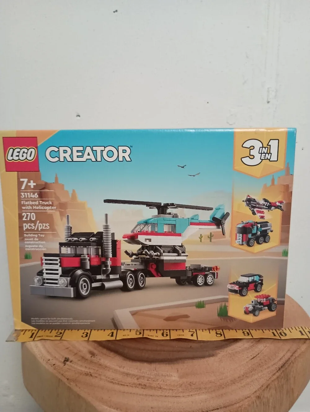 Lego Creator Red and Black Flatbed Truck with Teal & White Helicopter
